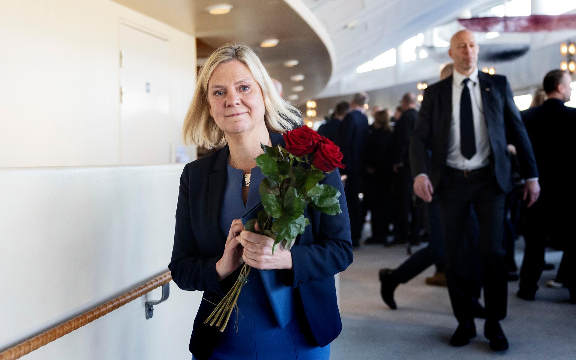 Magdalena Andersson efter att valts till Sveriges första kvinnliga statsminister. 