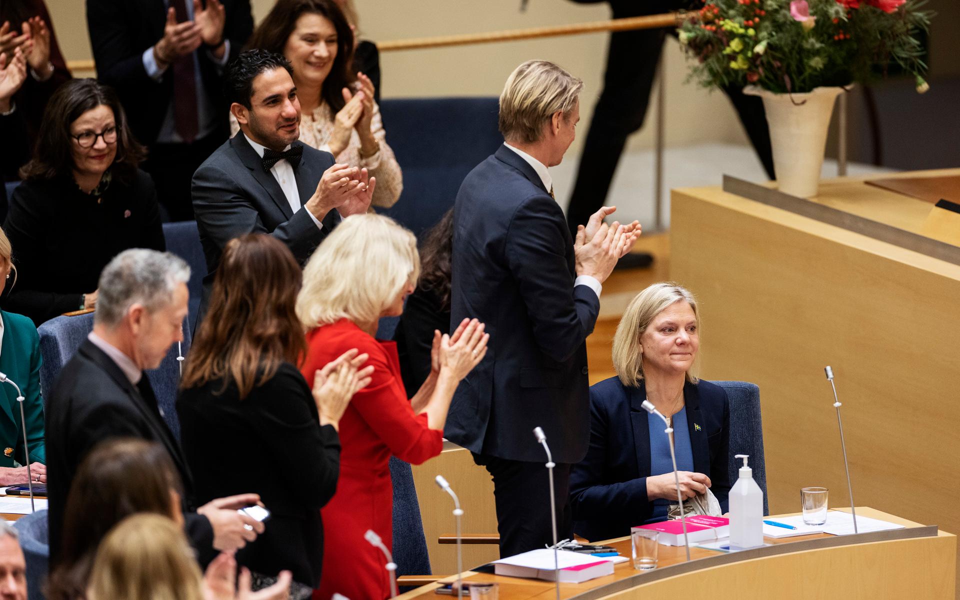 Magdalena Andersson efter att valts till Sveriges första kvinnliga statsminister. 